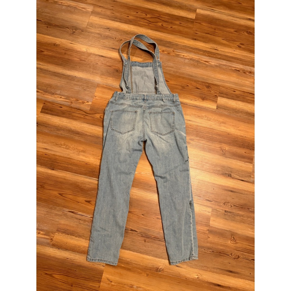 Free People Light Wash Paint Splatter Denim Overalls Blue Size 8 - Picture 2 of 6